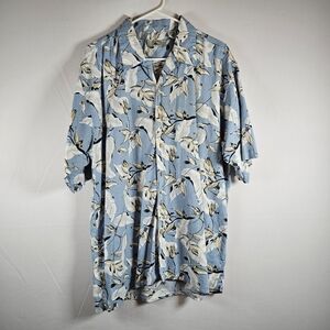 Foliage Blue Floral Short Sleeve Shirt Size XL Linen Blend